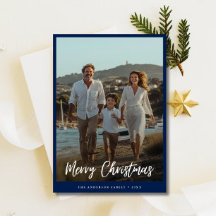 Blue Christmas Family Photo Nautical Greetings Holiday Card