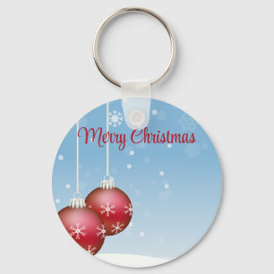 Blue Christmas Flakes With Ornament Key Ring
