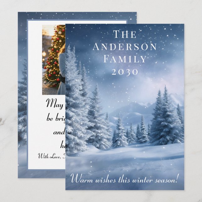 Blue Christmas Flat Holiday Card (Front/Back)