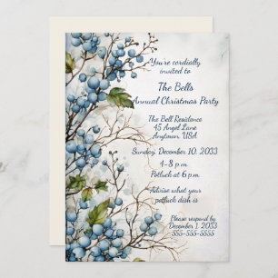 Blue Christmas Flowers Annual Christmas Party   Invitation