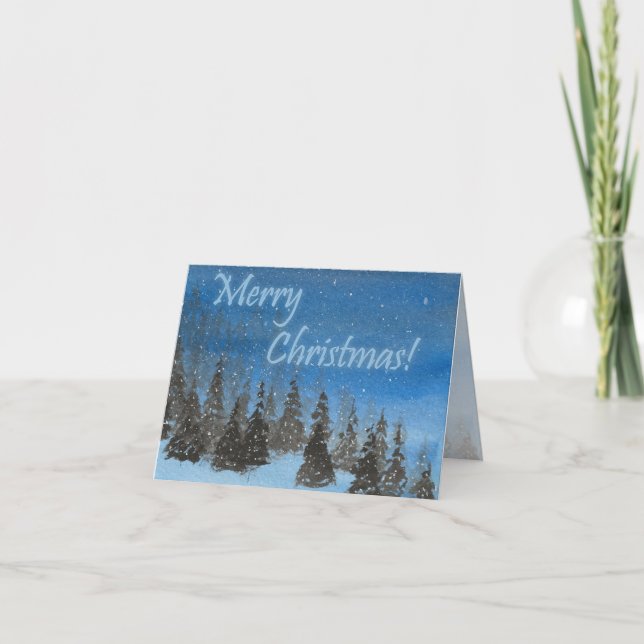 Blue Christmas Folding Holiday Card (Front)