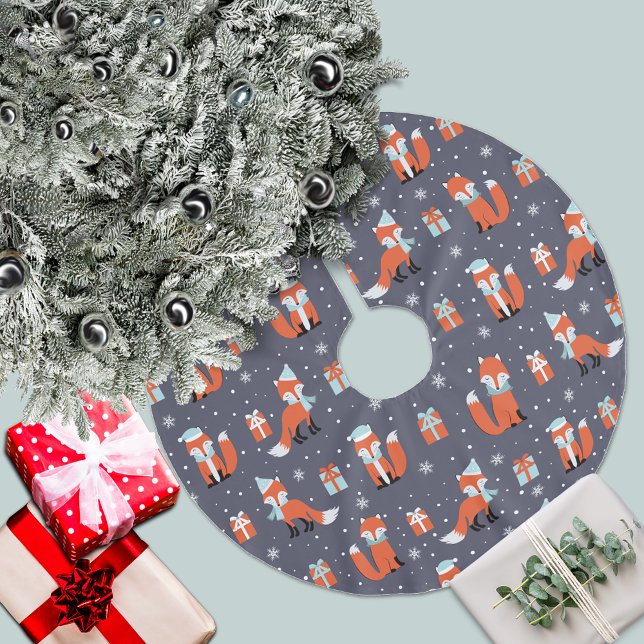 Blue Christmas Fox Pattern Brushed Polyester Tree Skirt (Creator Uploaded)