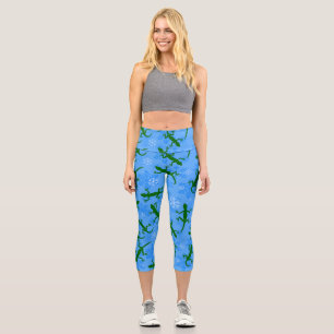 blue christmas geckos reptile snowflakes capri leggings