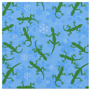 blue christmas geckos reptile snowflakes fabric