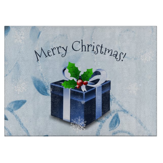 Blue Christmas Gift Cutting Board (Front)