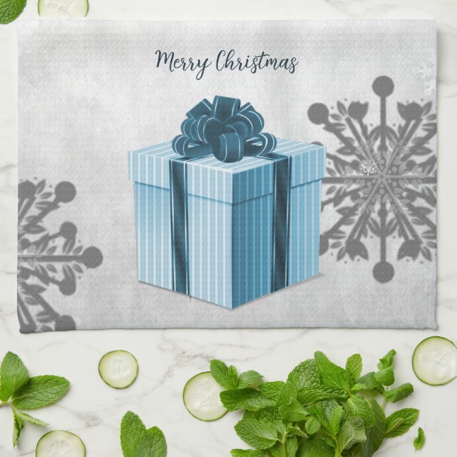 Blue Christmas Gift Holiday Kitchen Towel (Folded)