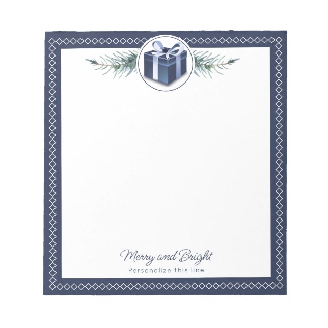 Blue Christmas Gift Personalised Notepad (Front)