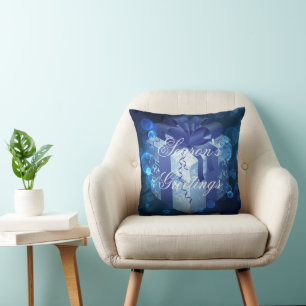 Blue Christmas Gift Throw Pillow