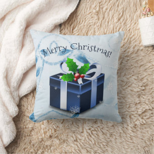 Blue Christmas Gift Throw Pillow