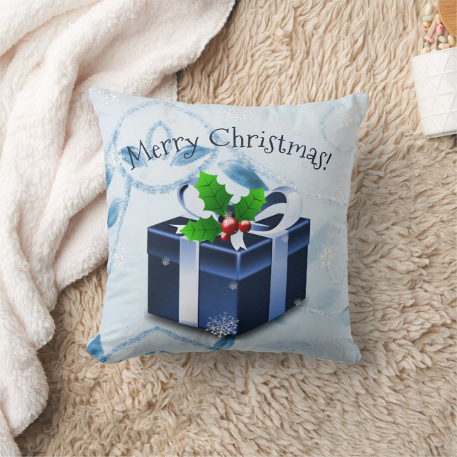Blue Christmas Gift Throw Pillow (Blanket)