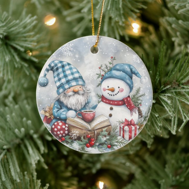 Blue Christmas Gnome  Ceramic Ornament (Tree)