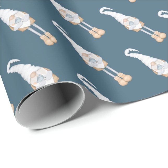 Blue Christmas Gnome Christmas Holiday Wrapping Paper (Roll Corner)
