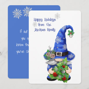 Blue Christmas Gnome Holiday Card