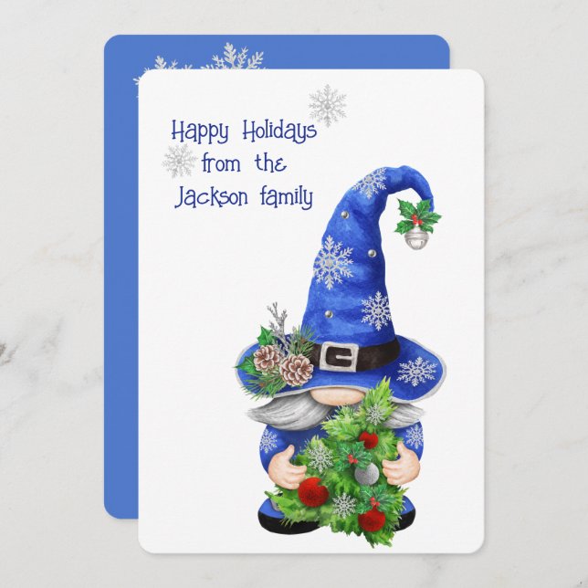 Blue Christmas Gnome  Holiday Card (Front/Back)