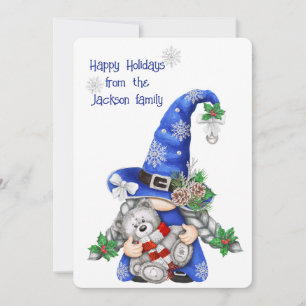 Blue Christmas Gnome Holiday Card