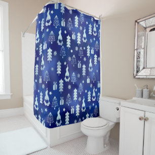 Blue Christmas Gnome Shower Curtain