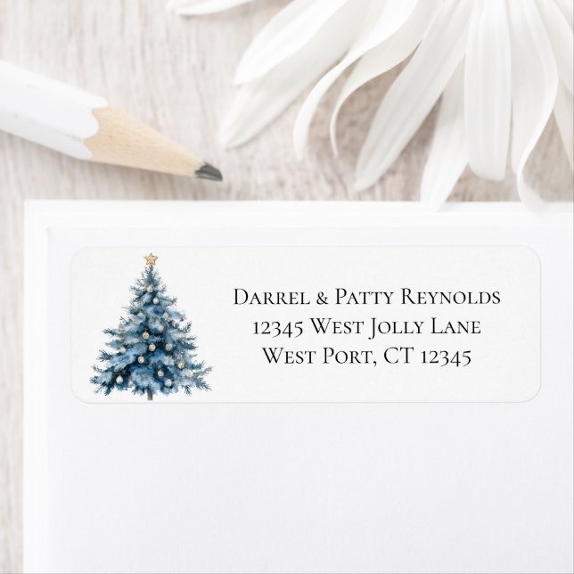 Blue Christmas Gold Star Return Address Label (Insitu)