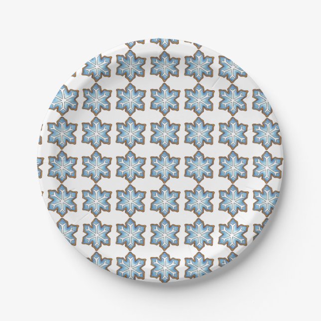 Blue Christmas Hanukkah Snowflake Cookie Winter Paper Plate (Front)