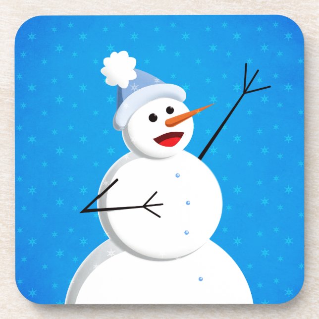 Blue Christmas Happy Snowman Coaster (Front)