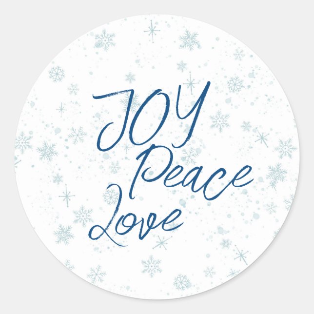 Blue Christmas Holiday Joy Peace Love Classic Round Sticker (Front)