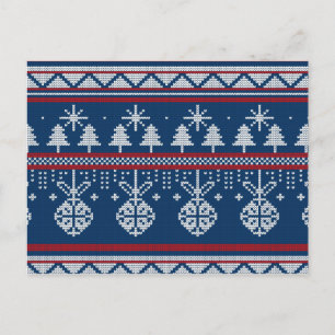 Blue Christmas Knitted Pine Tree and Ornaments Postcard