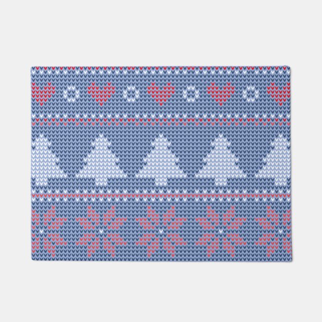 Blue Christmas knitting pattern Doormat (Front)