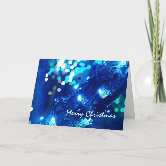 Blue Christmas Lights Greeting Card (Front)
