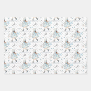 Blue Christmas Little Girl Wrapping Paper Sheet