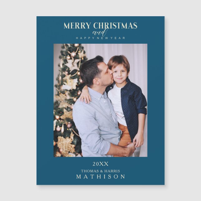 Blue Christmas Modern Sophisticated Photo Family (Front)