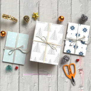 Blue Christmas Nordic set of 3 Wrapping Paper Sheet