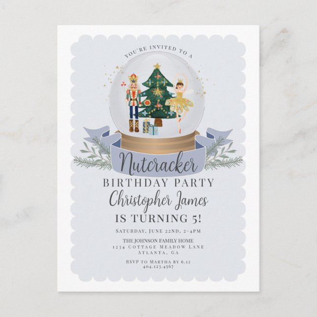 Blue Christmas Nutcracker birthday party invite Postcard (Front)