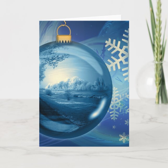 Blue Christmas Ornament Holiday Card (Front)