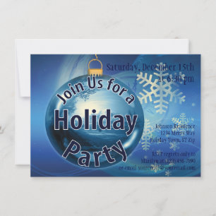Blue Christmas Ornament Holiday Party Invitations
