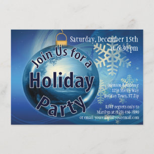 Blue Christmas Ornament Holiday Party Invitations