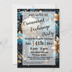 Blue Christmas Ornament Party Invitation Cards