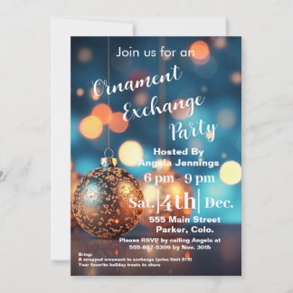 Blue Christmas Ornament Party Invitation Cards