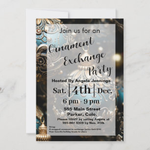 Blue Christmas Ornament Party Invitation Cards