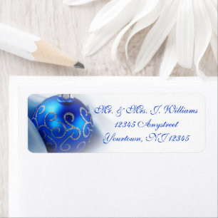 Blue Christmas Ornament Return Address Label