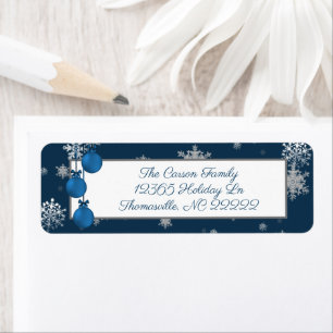 Blue Christmas Ornaments Address Label Return Address Label
