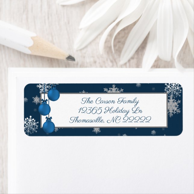 Blue Christmas Ornaments Address Label Return Address Label (Insitu)