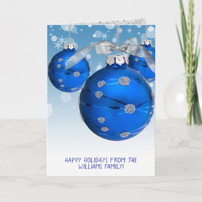 blue Christmas ornaments and snowflake Card (Front)