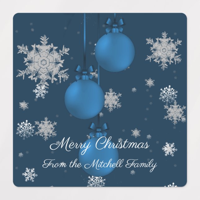 Blue Christmas Ornaments Baking Labels (Design 1)