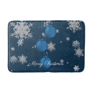 Blue Christmas Ornaments Bath Mat