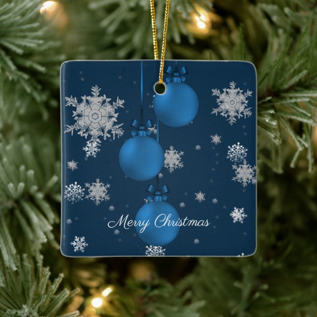 Blue Christmas Ornaments Ceramic Ornament (Tree)