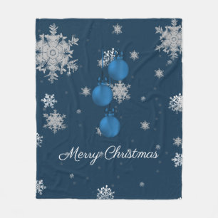 Blue Christmas Ornaments Fleece Blanket