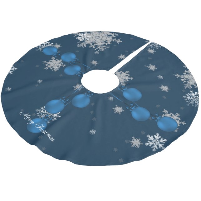 Blue Christmas Ornaments Tree Skirt (Angled)