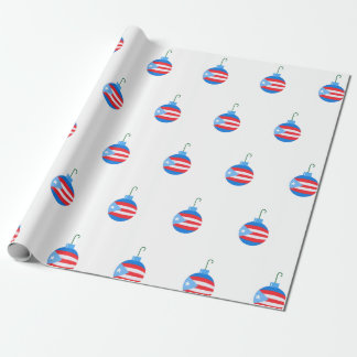 Blue Christmas Ornaments with the Puerto Rico Flag Wrapping Paper