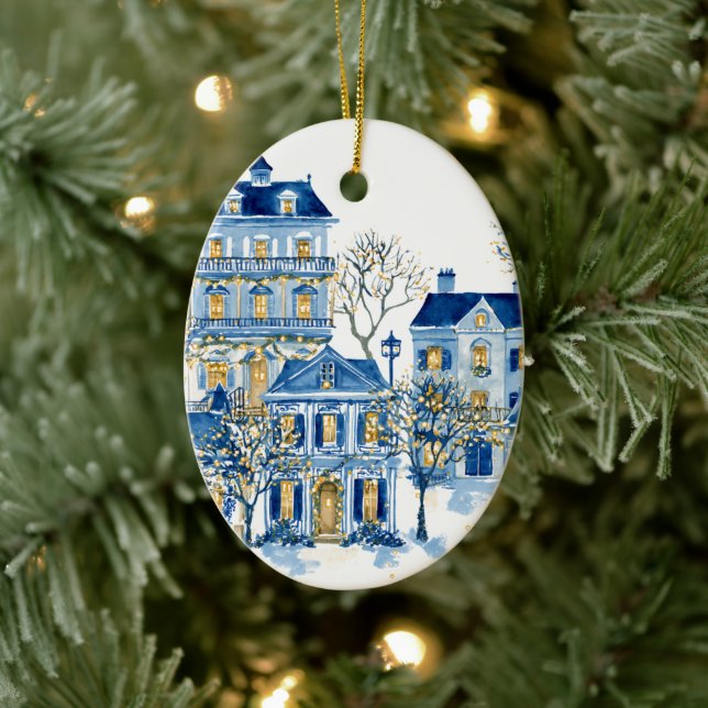 Blue Christmas Oval Ornament – Holiday Tree Decor (Tree)
