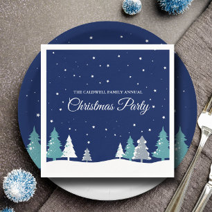 Blue Christmas Party Winter Trees Snow Party Napkin