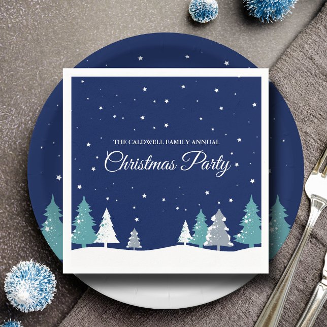 Blue Christmas Party Winter Trees Snow Party Napkin (Creator Uploaded)